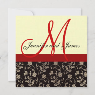 Wedding Invitation Monogram Floral Red Cream Black