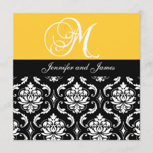 Wedding Invitation Monogram M Names Black Damask