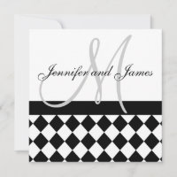 Wedding Invitation Monogram Names Black Harlequin
