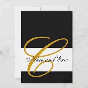 Wedding Invitation Monogram Names Gold Black White