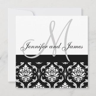 Wedding Invitation Monogram Names Grey Damask
