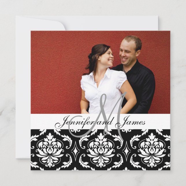 Wedding Invitation Monogram Names Photo Damask (Front)