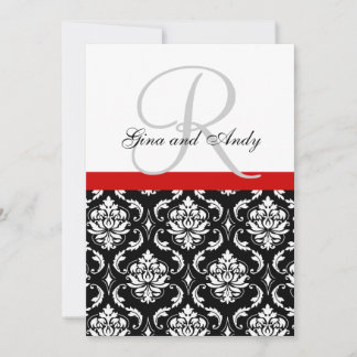 Wedding Invitation Monogram Names Red Damask