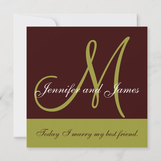 Wedding Invitation Monogram Saying Green Brown (Front)