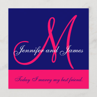 Wedding Invitation Monogram Saying Names Pink Navy