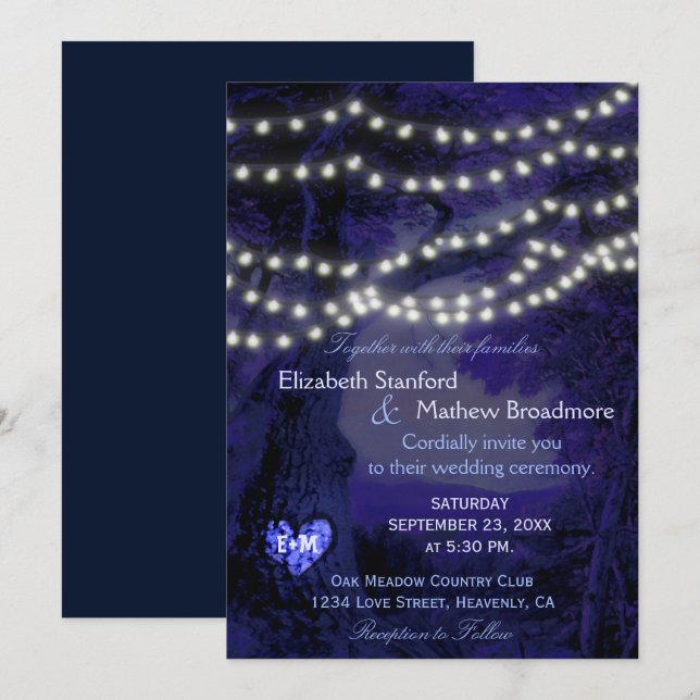 Wedding Invitation | Monogram String Lights (Front/Back)