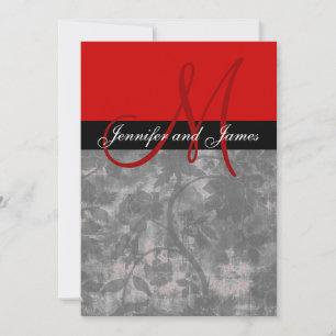 Wedding Invitation Monogram Vintage Red Floral