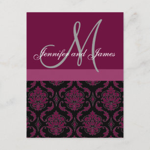 Wedding Invitation Monogram Wine & Grey Damask