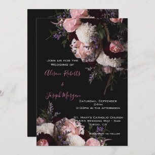 Wedding Invitation moody floral ,Burgundy  white 