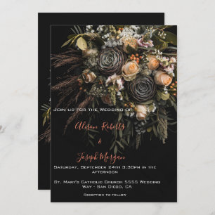 Wedding Invitation moody floral orange   white 