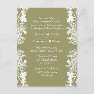 Wedding Invitation Olive Green Vintage Postcard