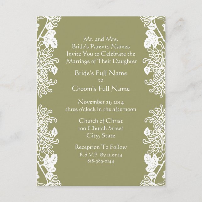 Wedding Invitation Olive Green Vintage Postcard (Front)