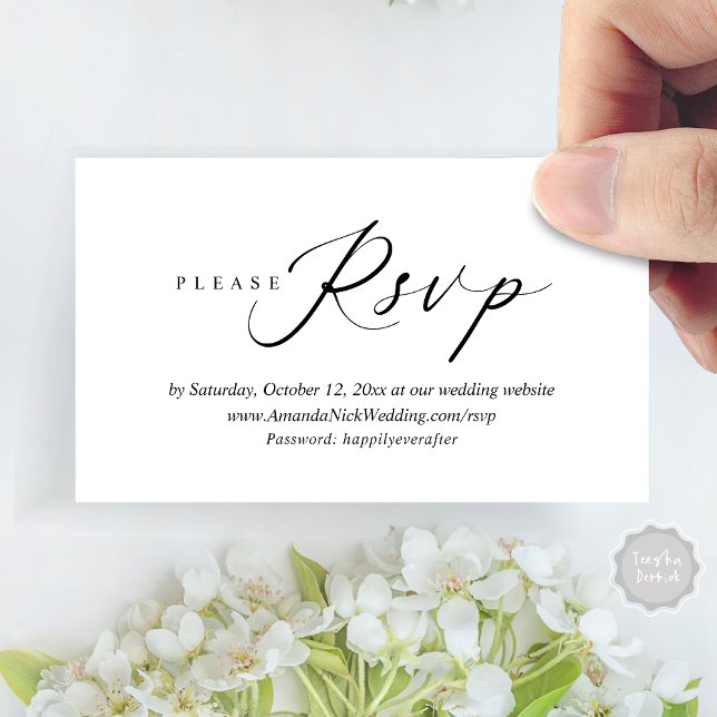 Wedding Invitation Online RSVP, Modern Script Card (Wedding Invitation Online RSVP Enclosed Card, Modern Romantic Script, Black and White)