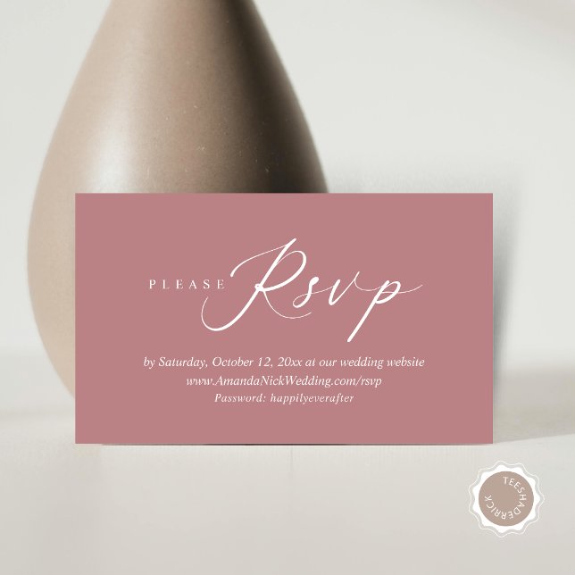 Wedding Invitation Online RSVP, Modern Script Card (Wedding Invitation Online RSVP Enclosed Card, Modern Romantic Script, in Dusty Rose Pink)