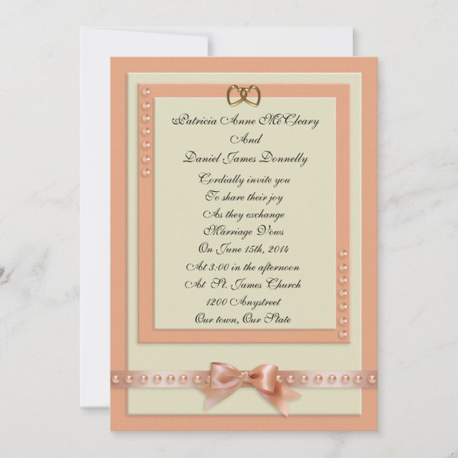 Wedding Invitation peach and cream (Front)