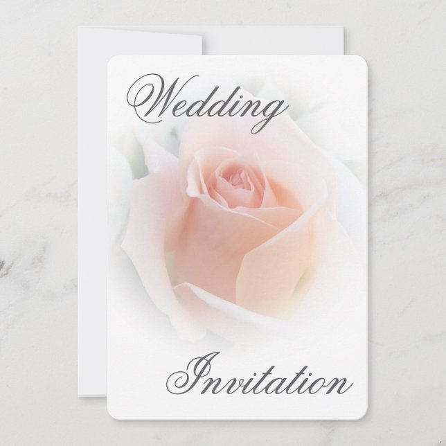 Wedding Invitation Peach Pink Rosebud (Front)