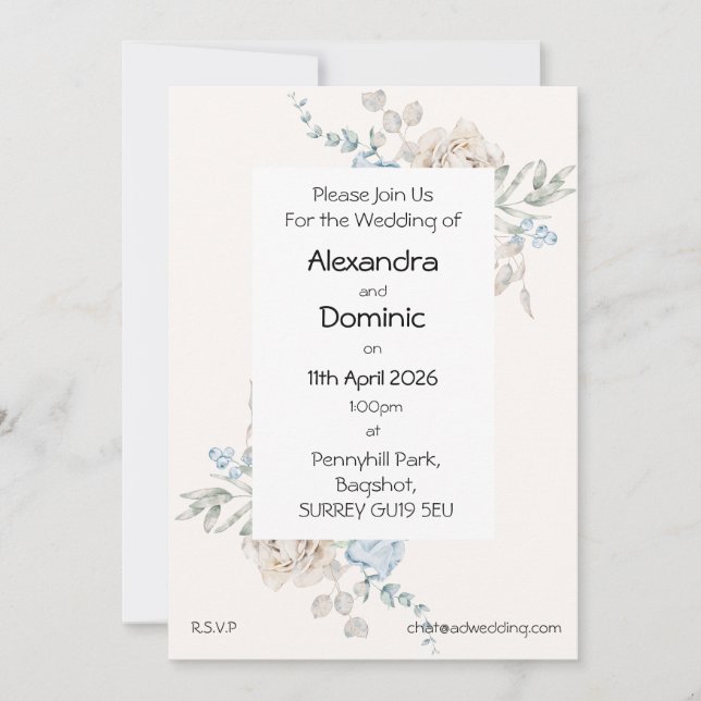 Wedding Invitation - pink blue roses (Front)