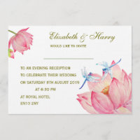 Wedding Invitation Pink Lotus & Blue Dragon flies