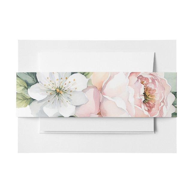 Wedding Invitation Pink Peonies Apple Blossoms Belly Band (Creator Uploaded)
