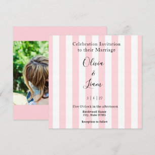 Wedding Invitation Pink & White Stripe Photo 