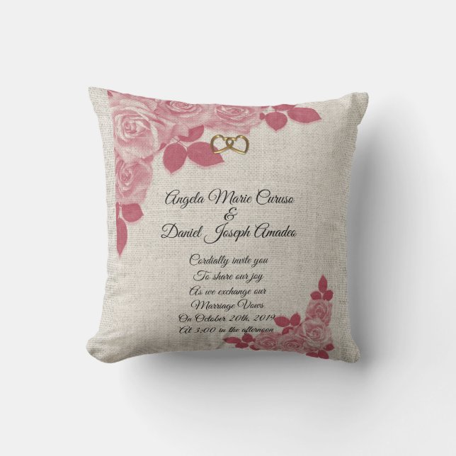 Wedding invitation printed on a pillow (Front)