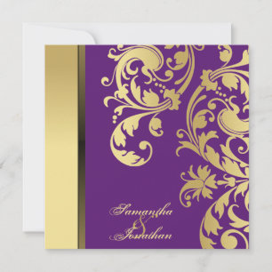Wedding Invitation Purple Gold Shimmer Floral