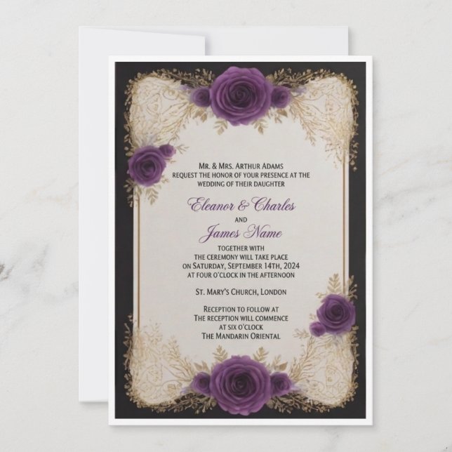 wedding invitation, purple wedding invite (Front)