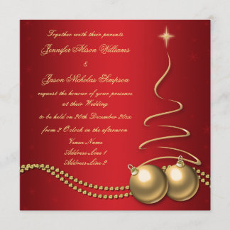 Wedding Invitation Red with Gold Christmas Tree