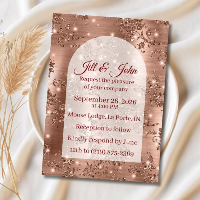 Wedding Invitation Rose Gold Arched Glitter (Creator Uploaded)