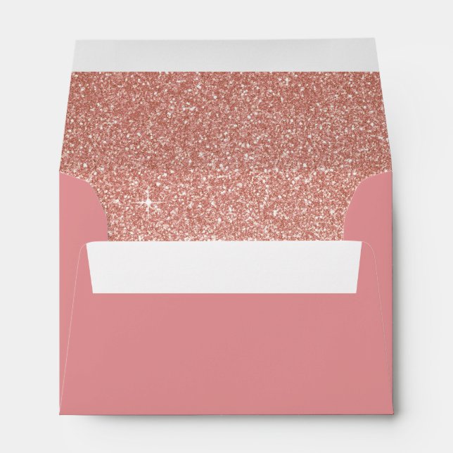 Wedding Invitation Rose Gold Pink Glitter Envelope (Back (Bottom))