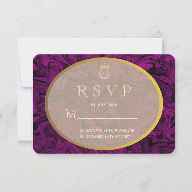 Wedding Invitation RSVP Luxury Purple and Gold (Front)