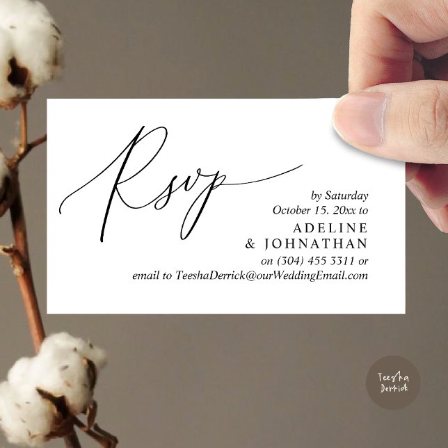 Wedding Invitation RSVP, Modern Romantic Reminder (Wedding Invitation RSVP Modern Minimalist Design Reminder Email Phone Texting in Classy Black White)