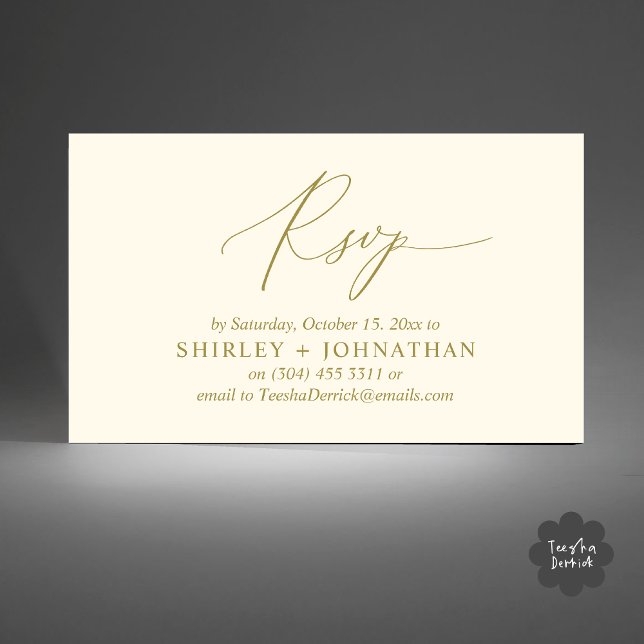 Wedding Invitation RSVP, Modern Romantic Reminder (Wedding Invitation RSVP Modern Minimalist Design Reminder Email Phone Texting in Yellow Gold)
