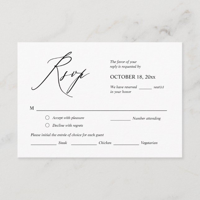 Wedding Invitation RSVP Respond, Meal Options Card (Front)