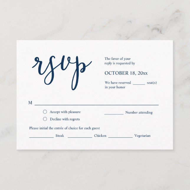 Wedding Invitation RSVP Respond, Meal Options Card (Front)