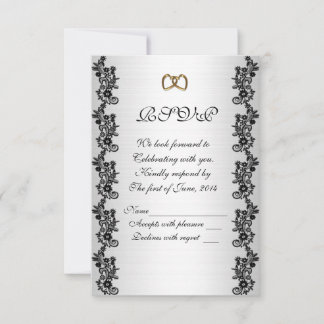 Wedding Invitation RSVP Satin-look black applique