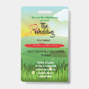 Wedding Invitation Rustic Festival Fields Fun  Badge