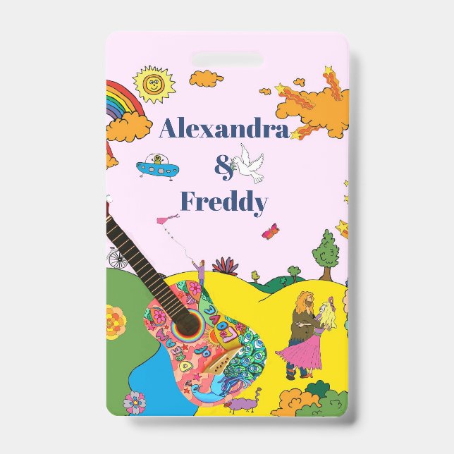 Wedding Invitation Rustic Festival Hippie Fun  Badge (Front)