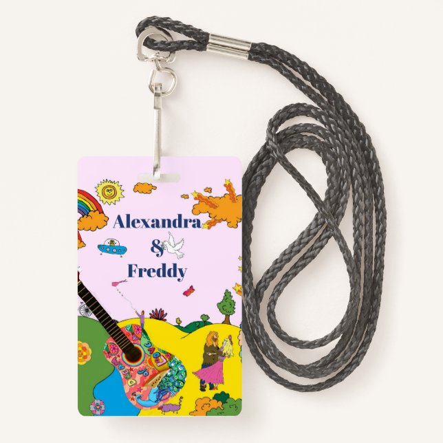 Wedding Invitation Rustic Festival Hippie Fun  Badge (Front with Lanyard)