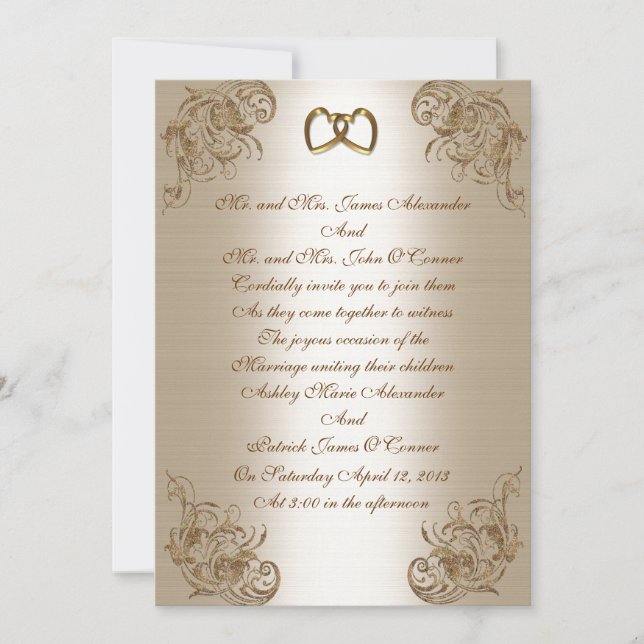 Wedding Invitation satin-look gold elegance (Front)