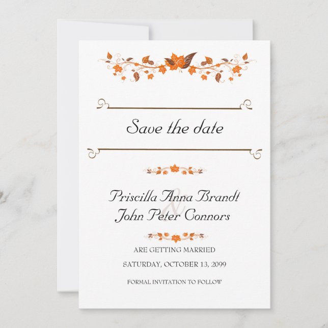 Wedding Invitation Save The Date,Fall Leaves Theme (Front)