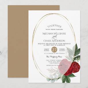 Wedding Invitation   Scarlet Peony Floral Oval