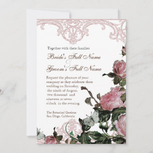 Wedding Invitation Silver - Trellis Rose Vintage