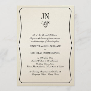 Wedding Invitation Simple Black Border and Scroll