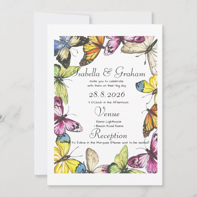 Wedding Invitation - Simple Butterfly Design (Front)