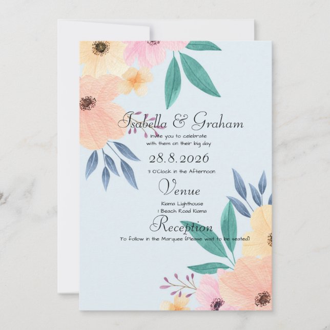 Wedding Invitation - Simple Floral Design (Front)