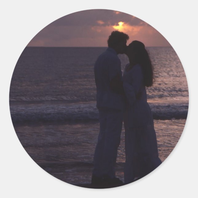 Wedding Invitation Simple Template Custom Photo Classic Round Sticker (Front)