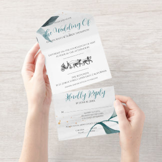 Wedding invitation, simple with retro carriage all in one invitation