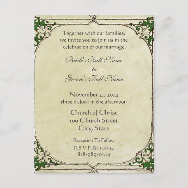 Wedding Invitation Vintage Frame Parchment Swirl (Front)
