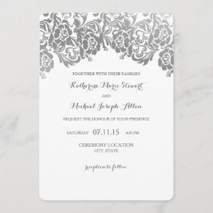 Wedding Invitation   Vintage Lace Silver